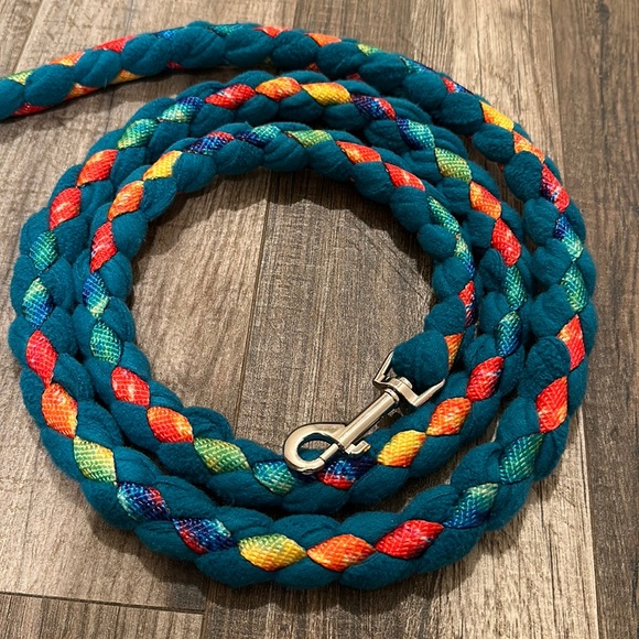 Custom Hand Braided Dog Leash by me! Teal/Rainbow Tie-dye - Picture 1 of 2